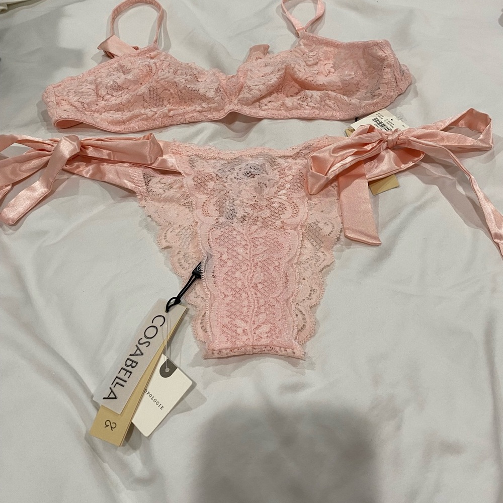 Cleobella pale pink bra and panties with ties in stead of clips. New with tags.